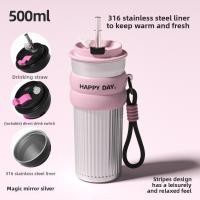 Botella de agua aislada de 500ml, gran capacidad, mantiene el frío y el calor, frasco de preservación de hielo para coche con pajita, termo de vacío a prueba de fugas - details 12