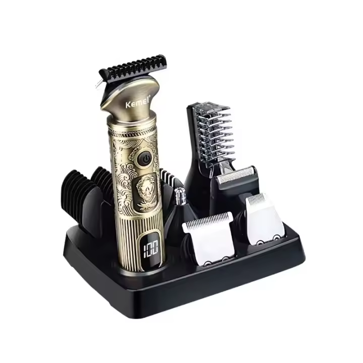 Kemei-recortadora de barba para hombres, maquinilla de afeitar eléctrica, cortapelos inalámbricos, Kit de aseo 6 en 1 para hombres, bigote, cuerpo, nariz, Facial - 1
