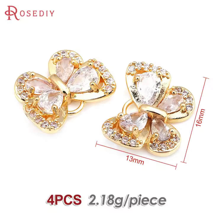 4 Uds. Colgantes de mariposa de latón y circonita de Color dorado de 18K, suministros para hacer joyas, collar, pendientes, accesorios para mujer - 1