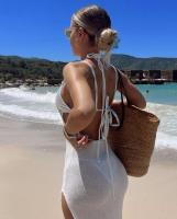 Para Praia Kintted cubrir Vestido de playa Sexy Maxi hendidura ceñido al cuerpo vestido de verano Bikinis encubrimientos elegante vestido de playa Halter - details 18