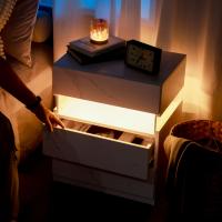 Mesa de noche LED cómoda 3 cajones Diseño rectangular Madera Para dormitorio y sala de estar - details 5