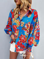Camisa informal con estampado Vintage para mujer, blusa Retro para mujer, Top de manga larga con solapa y botonadura única, primavera y verano - details 23
