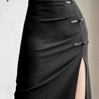2025 negro Sexy Split Simple Casual todo-fósforo Hot Street Outing Cool Mature vitalidad personalidad tendencia básica falda de mujer - details 2