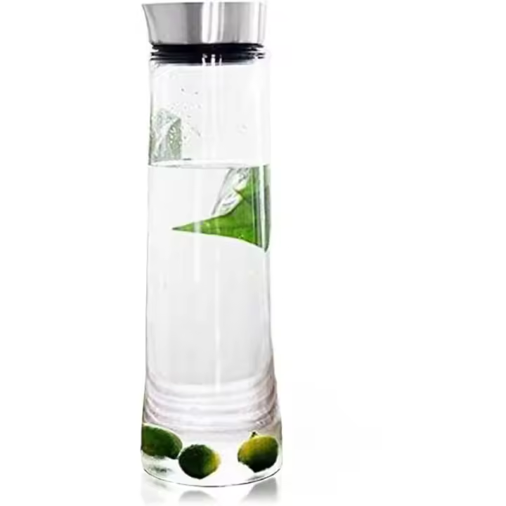 Jarra de vidrio de borosilicato de 1,5 litros con tapa de acero inoxidable para agua, leche, jugo, - 1