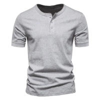 Camiseta de manga corta Henley para hombre, ropa informal de algodón, M-6XL, azul marino, gris claro, paquete de 2 - details 13