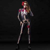 Disfraz de esqueleto de rosa para adultos, vestido de miedo para Halloween, mono sexy para fiesta de carnaval, mamelucos para mujer, Día de los muertos - details 4