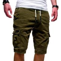 Pantalones cortos Cargo a la moda para hombre, pantalones cortos con múltiples bolsillos de color sólido, pantalones cortos holgados con cordón para correr, ropa para hombre - details 4