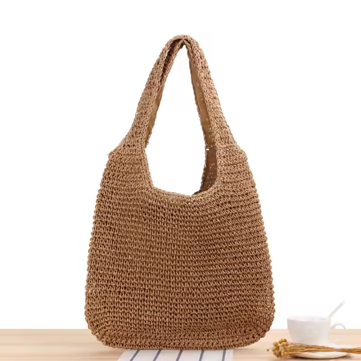2025 nuevo bolso tejido de cuerda de papel de hombro Mori bolso tejido a mano casual versátil bolso de playa de gran capacidad - 1