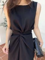 Vestido Vintage de moda versión coreana para mujer, Túnica de verano para oficina madura, sin mangas, Color sólido, temperamento, Vestido suave - details 28