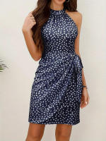 Vestido halter con cintura ceñida, sin mangas, fruncido y con lazo - details 12