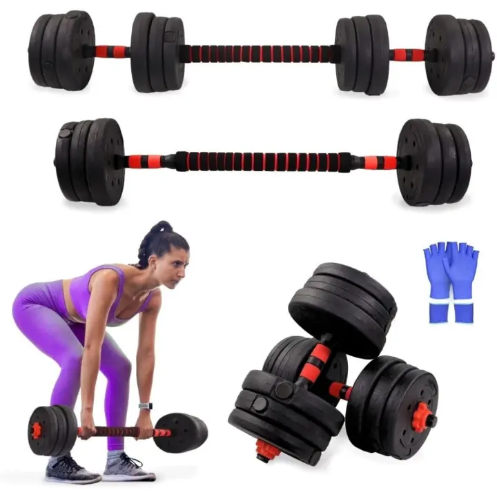 Mancuernas Ajustables 2-en-1 ExtenFit Peso de 2-20 kg Incluye Mancuernas y Barra de Extensión Acolchada Tuercas Antideslizantes Acero Resistente Gimnasio en Casa - 1