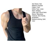 Chaleco de color sólido para hombre, camiseta sin mangas con cuello redondo para fitness, ropa de calle informal transpirable, ropa de ocio de verano para deportes - details 10