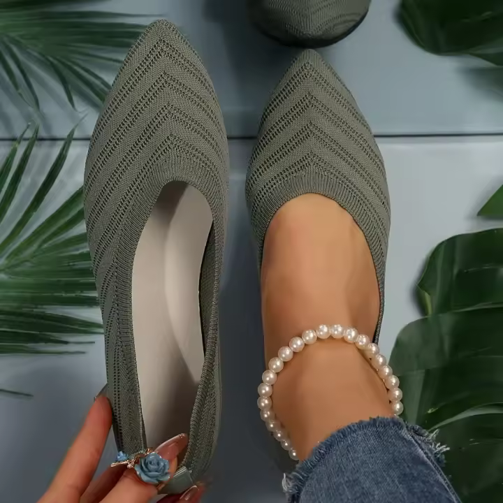 Zapatos planos con punta estrecha para mujer, zapatos sin cordones tejidos de Color sólido, bailarinas informales transpirables, zapatos planos para mujer, mocasines para mujer - 1
