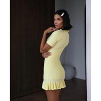 Vestido plisado de punto con volantes y lazo de color liso para mujer - details 12
