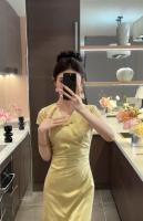 Nuevo estilo chino cheongsam mejorado, estilo francés joven, vestido amarillo claro exquisito y de alta gama para socialité, verano - details 6