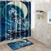 Cortina de Ducha Impermeable con Estampado de Lobo Alfombra de Piso Suave Antideslizante - details 9
