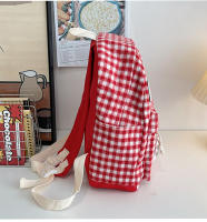 Mochila retro de gran capacidad, roja y blanca a cuadros, estilo universitario KT, mochila escolar japonesa, bonita mochila para chica. - details 6