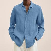 Camisa Larga De Manga Para Hombre Estilo Casual Color Sólido Cuello En V Talla Grande Algodón Hombres Ropa De Otoño - details 4