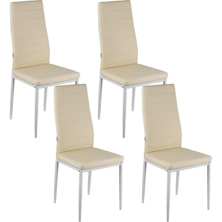 Juegos de 4 Sillas de Comedor con Respaldo Alto y Asiento Ergonómico con Costuras Decorativas, Sillas Elegantes en Piel Sintética con Estructura en Acero, 40X48X96, Beige - 1