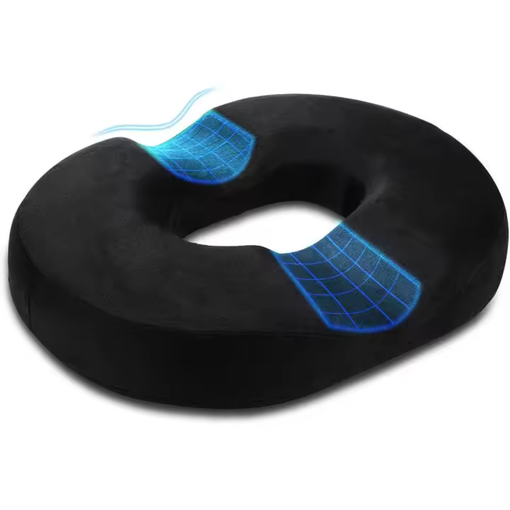 Donut Almohada Cojín para hemorroides Cojín para aliviar el Dolor de la rabadilla para el Embarazo, coccix, úlceras de decúbito, Espalda, ciática, 18 Pulgadas, Color Negro - 1