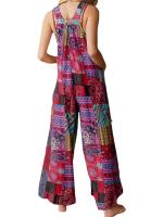Nuevos y cautivadores monos de verano para mujer, mono informal sin mangas con cuello cuadrado de estilo étnico Multicolor con bolsillos para - details 4