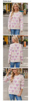 Suéter de punto para el día de San Valentín para mujer - Jersey de manga larga con cuello redondo y diseño de perlas y corazones, prendas de punto informales y acogedoras para invierno - details 3