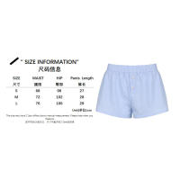 Pantalones cortos básicos cómodos e informales sueltos con botones de cintura elástica tejidos a rayas de verano para mujer - details 0