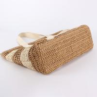 Bolsos de hombro de paja a rayas grandes para viajes de playa, bolso de mano tejido a mano, informal para vacaciones - details 4