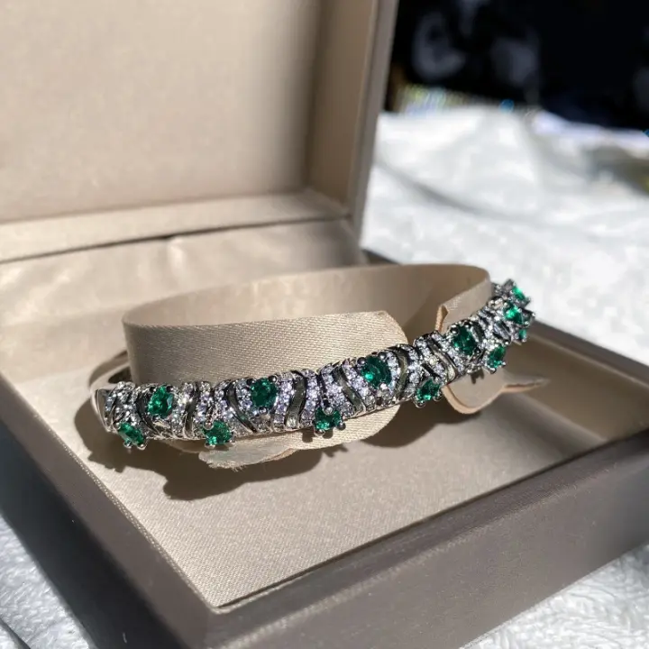 Pulsera de Pájaro de Sangriento de Gemas Coloridas Retro Platada de Oro 18K, Zirconia Brillante, Arranque Geométrico de Espinela - 1