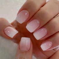 ARTAUG 24PCS Uñas Postizas Cortas En Rosa Saturación Alta Estilo Frances Tamaño Cuadrado Para Verano Uñas De Dedos Con Trim - details 0