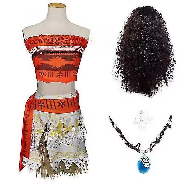 Disfraz de Princesa Moana para Mujeres Vestido de Fiesta de Halloween con Collar y Peluca - 1