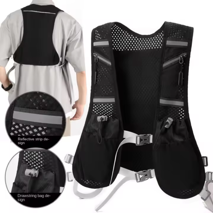 Chaleco de hidratación para correr con múltiples bolsillos, mochila ligera con diseño reflectante para ciclismo, almacenamiento para teléfono, paquete de pecho para senderismo Unisex - 1