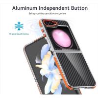Funda con textura de fibra de carbono para Samsung Galaxy Z Flip 5, botón de Metal, protección trasera transparente - details 2