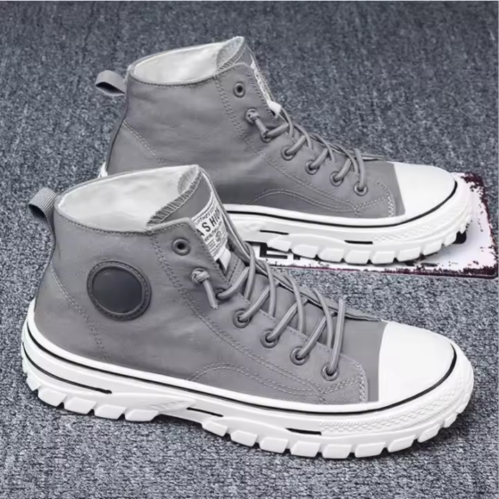 Zapatos de Lona para Hombre de Alta Calidad Estilo Británico Informal, Zapatillas Grises Vulcanizadas, Cómodos Novedad 2025 - 1