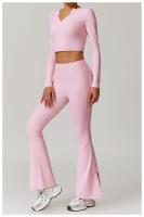 Conjunto deportivo de ocio para mujer, pantalones de pierna ancha de cintura alta, Top adelgazante de manga larga para Fitness, Otoño e Invierno - details 10