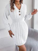 Elegante Vestido de Punto para Mujer Color Sólido, Cuello V, Moda Y2K 2025 - details 6