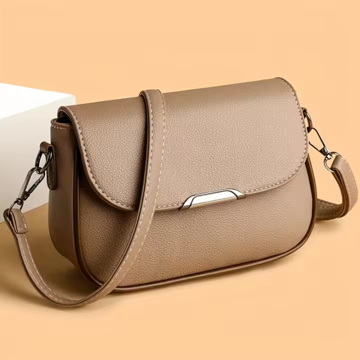Elegante bolso bandolera de piel sintética, bolso bandolera informal de color sólido con herrajes decorativos, correa desmontable, cierre de cremallera, forro de poliéster, cierre magnético, lavado a mano o limpieza en seco profesional - 1