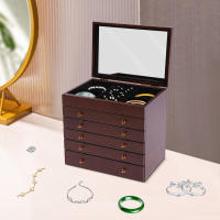 Caja de almacenamiento de joyas de madera de 6 capas con espejo y cerradura para joyas, anillos, collares y relojes - details 0