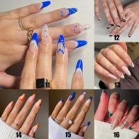 24pcs/Box Uñas Postizas De Acrílico Almendra Desmontables Francés Stiletto Falsas Uñas Cubiertas Completa Moda Para Mujeres Uñas Presionadas - details 1