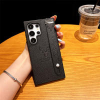 Funda de Teléfono de Cuero Sintético Minimalista para Samsung Protectora de Cámara con Correa de Muñeca - details 1
