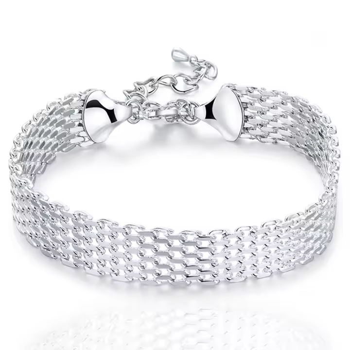 Pulsera de plata de ley 925 para mujer, brazalete con borlas y cadena de tejido de 10mm, joyería - 1