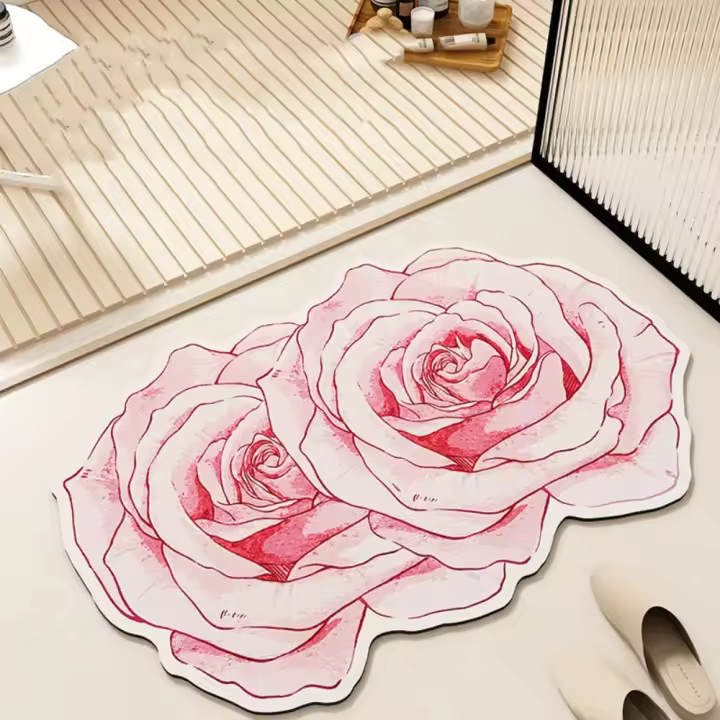 Alfombrilla para bañera, alfombrilla para suelo con patrón de flores súper absorbente, antideslizante, de secado rápido, alfombrilla absorbente para baño, alfombrilla para pies más gruesa con rosas para Baño - 1