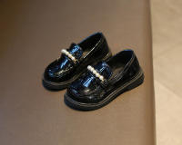 Zapatos de cuero para niñas, mocasines negros sin cordones, planos, perlas de estilo británico, para fiesta escolar, boda, novedad - details 5