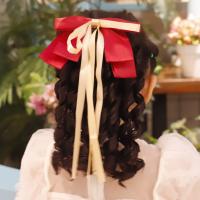 Gorros para niños, regalos de cumpleaños de princesa, cinta con lazo, cola de caballo, postizos Retro, peluca con cola de caballo rizada para niños, cola de caballo de pelo Royal Roll - details 8