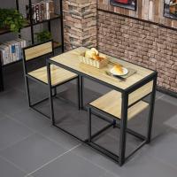 3 Piezas, 1 Mesa de Comedor con 2 Sillas, Conjunto de Comedor Pequeño para 2 Personas, Diseño Ahorro Espacio, Juego de Bistró para Bar, Balcón (Natural) - details 2