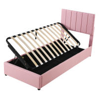 Cama tapizada 90x200 cm, cama con almacenaje hidráulico, litera de lino agradable para la piel, rosa (Sin colchón) - details 7