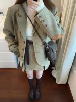 Conjunto de traje para mujer, elegancia Retro francesa de alta gama, chaqueta holgada y conjunto de dos piezas de media falda, otoño 2023 - details 8