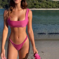 BEACHCICI Bikii Wome dos piezas verano Elegat ad Sexy sólido con Uderwire cuello cuadrado Slim Thog traje de baño para playa - details 4