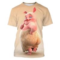 Interesante camiseta con estampado 3D de cerdo de talla grande para hombre, camiseta deportiva para exteriores Fiess, pantalón corto informal de calle transpirable de secado rápido, manga - details 6