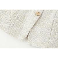 Chaleco sin mangas de tweed con una hilera de botones, cuello redondo y cinturón, ropa exterior para mujer, blusas elegantes 2025 - details 9